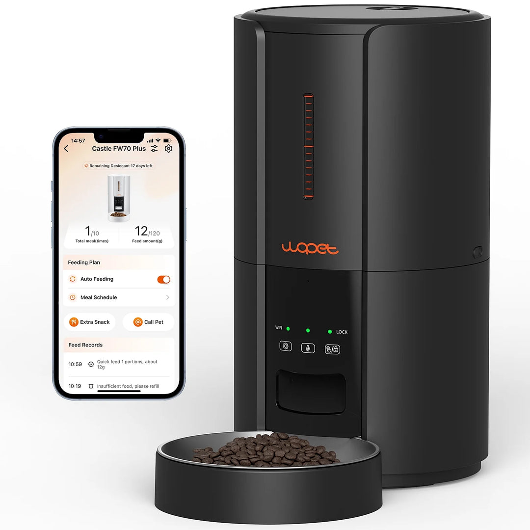 Automatic Dog Food Feeders, FT70P Timed Cat Feeder with Portion Control, Auto Dog Dispenser with 10S Meal Call and Backup Power Supply for Cat & Dog, 5L, Black - Nutty Deals!