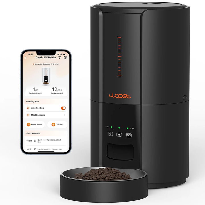 Automatic Dog Food Feeders, FT70P Timed Cat Feeder with Portion Control, Auto Dog Dispenser with 10S Meal Call and Backup Power Supply for Cat & Dog, 5L, Black - Nutty Deals!