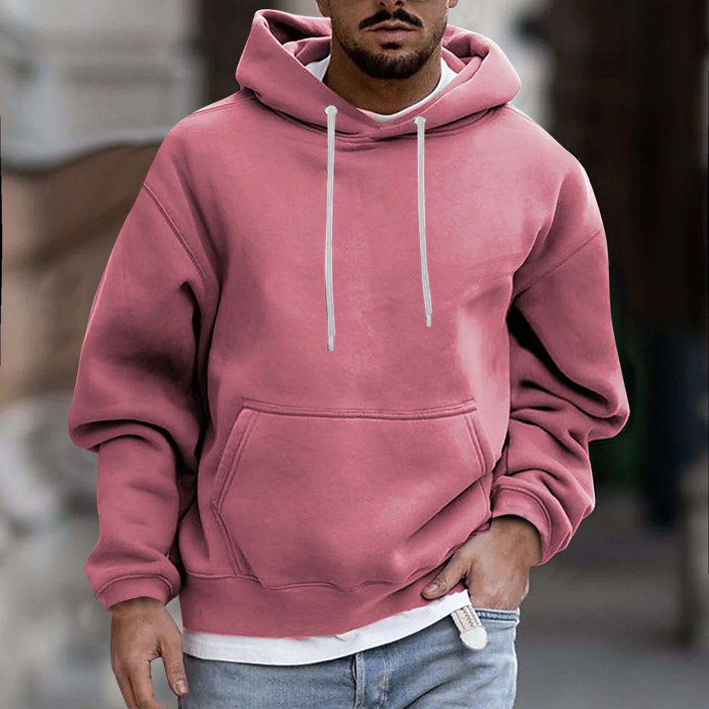 Pullover Sweaters for Men Pink Long Sleeve Drawstring Hooded Fleece Hoodies with Pocket Lightweight Casual Y2K Sweatshirts Funny for Teens Winter Sweater 3XL