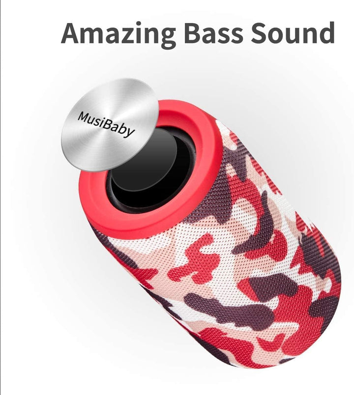 Bluetooth Speaker,Musibaby Speaker,Wireless,Waterproof,Outdoor,Portable Speaker,Dual Pairing,Loud Stereo,Booming Bass,1500 Min Playtime Wireless Speaker for Home,Iphone,Party,Gifts(Camo Red)