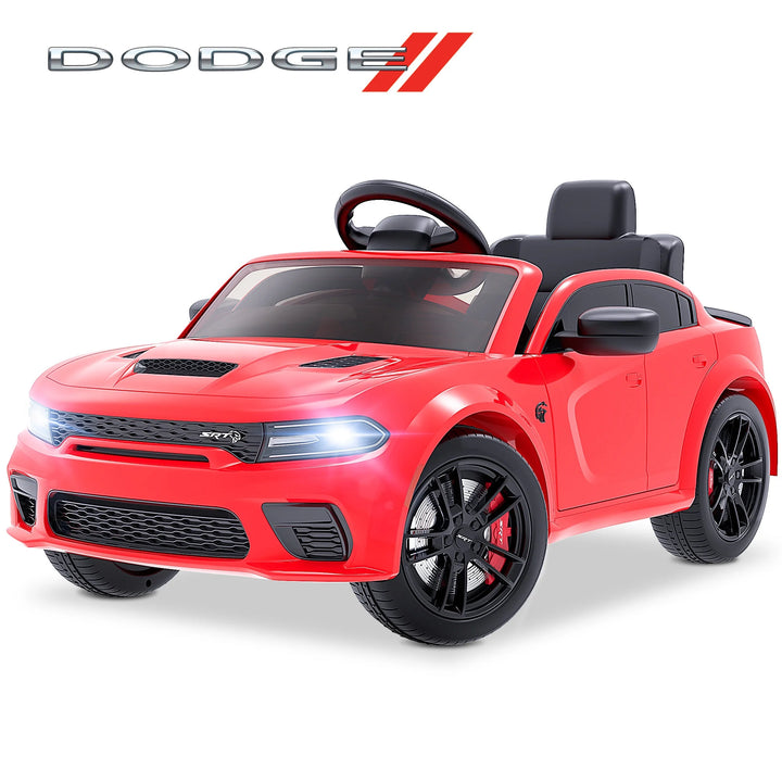 Dodge Electric Ride on Cars for Kids, 12V Licensed Dodge Charger Srt Hellcat Powered Ride on Toys with Parent Remote Control, Electric Car for Boys 3-5 W/Music Player/Led Lights/Safety Belt, Black