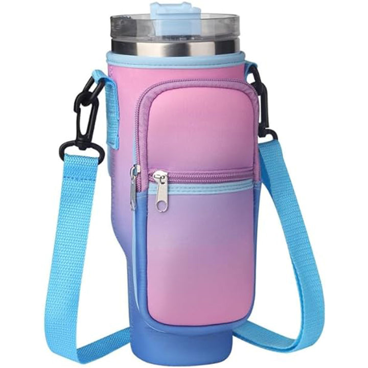 Water Bottle Carrier Bag Fit For 40oz Tumbler With Handle, Water Bottle Holder Bag With Adjustable Shoulder Strap  For Hiking Travelling Camping