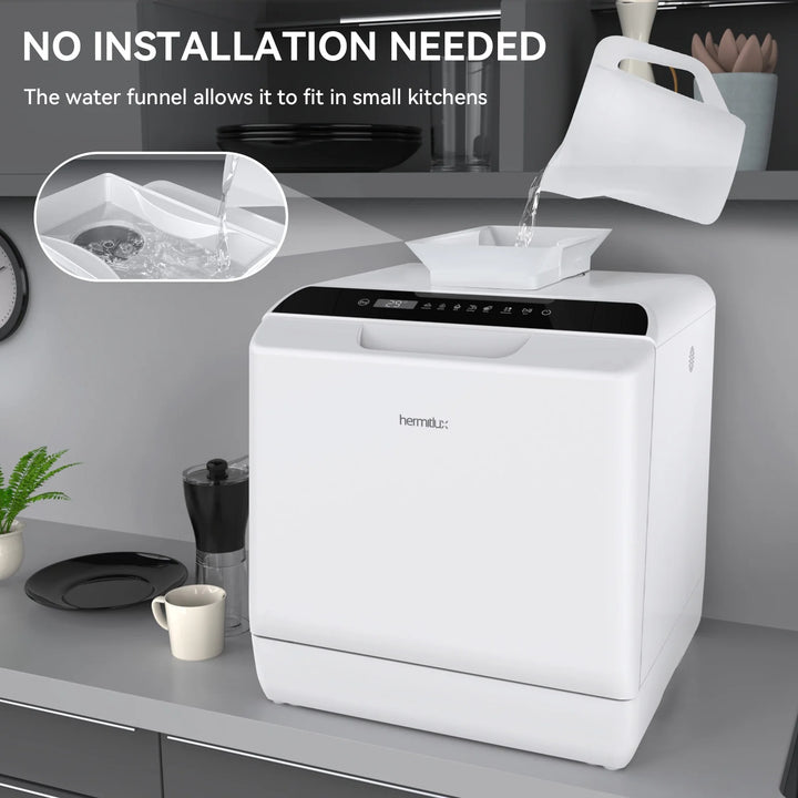 Portable Dishwasher Countertop, 5 Washing Programs Mini Dishwasher with 5-Liter Water Tank, HMX-DW04