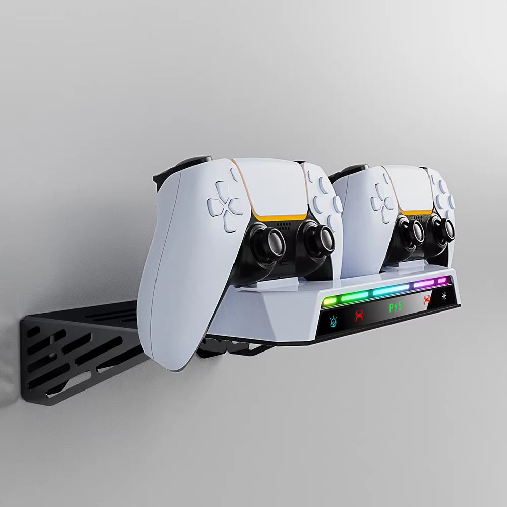 Shelf Floating Mount with Charging Station RGB Light Wall Bracket W/ Headset Holder for PS5 and PS5 Slim Consoles Disc & Digital