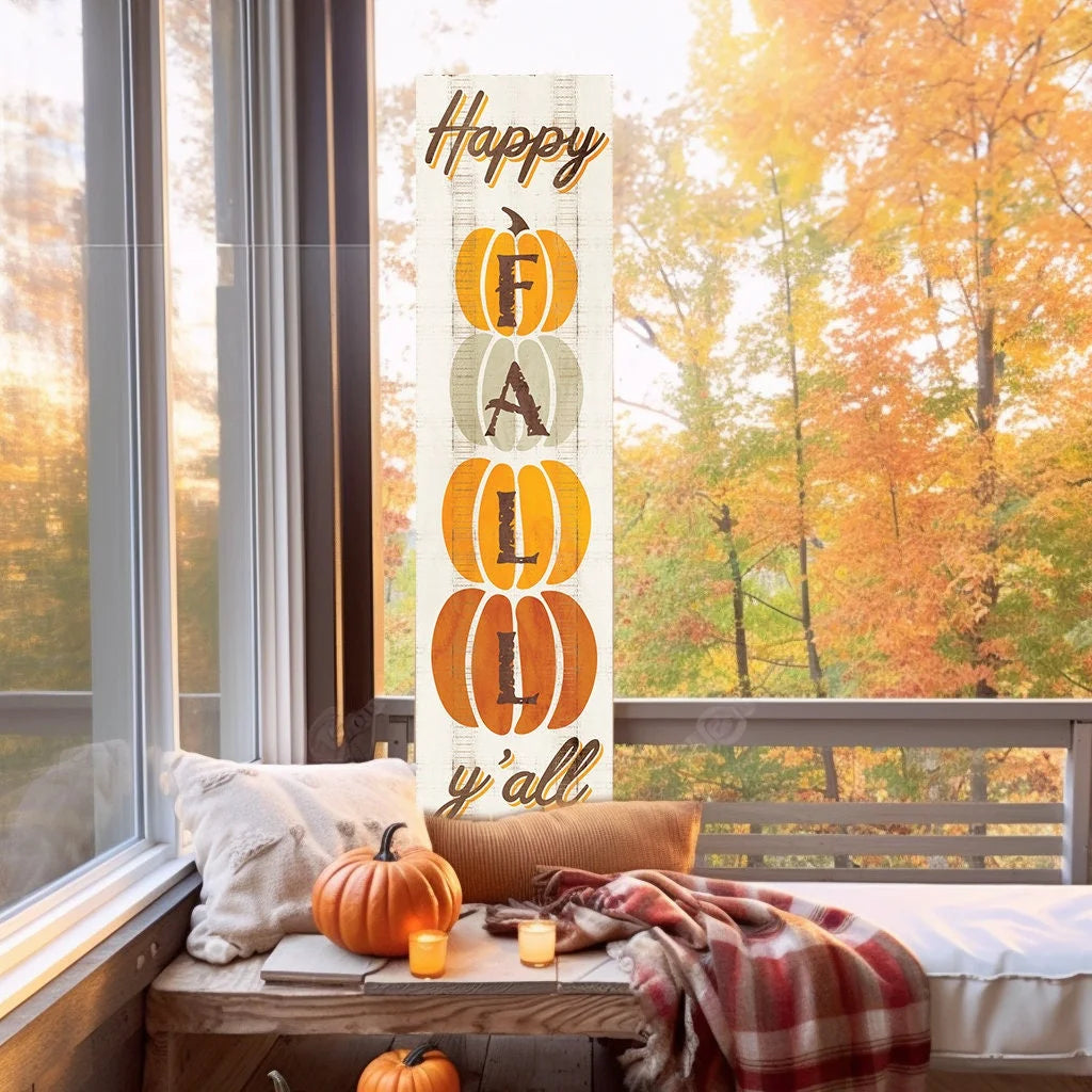 36In "Happy Fall Y'All" Wooden Porch Sign - Seasonal Front Door Decor for Autumn Celebrations