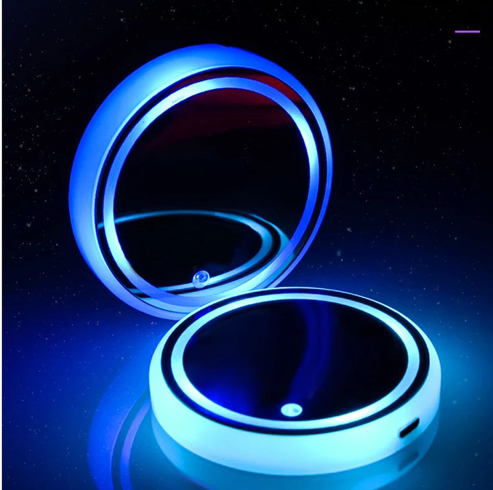 LED Coaster for Car: Colorful Solar & USB Charging, Non-slip, Ambient Light, 7 Colors