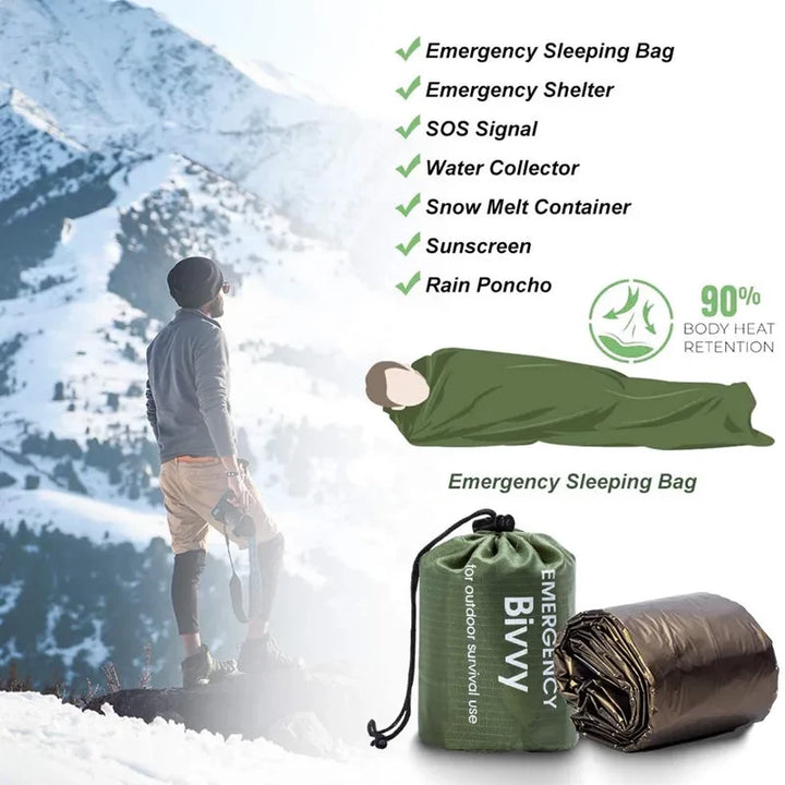 Emergency Thermal Sleeping Bag - Lightweight, Waterproof, Mylar Material