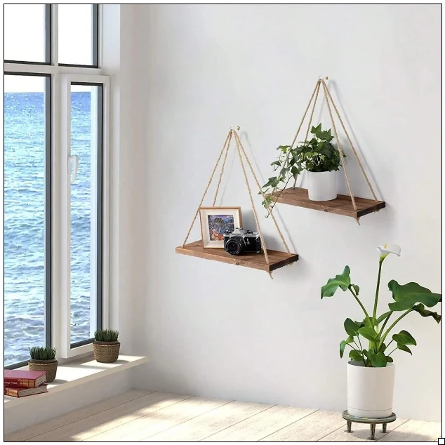 Wooden Swing Hanging Wall Shelf | Plant Flower Pot Storage