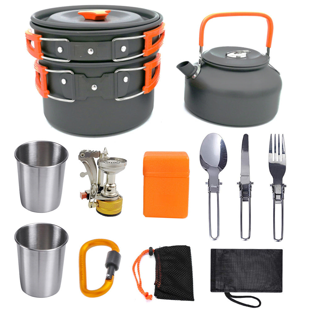 Premium Portable Camping Cookware Set - High-Grade Aluminum Alloy, Stainless Steel Utensils, 2-3 Person Capacity