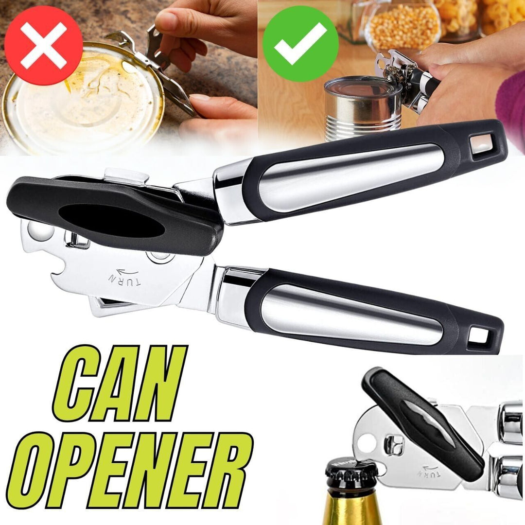 Manual Handheld Can Opener With Cutting Wheel Blade Lid Cap Openers