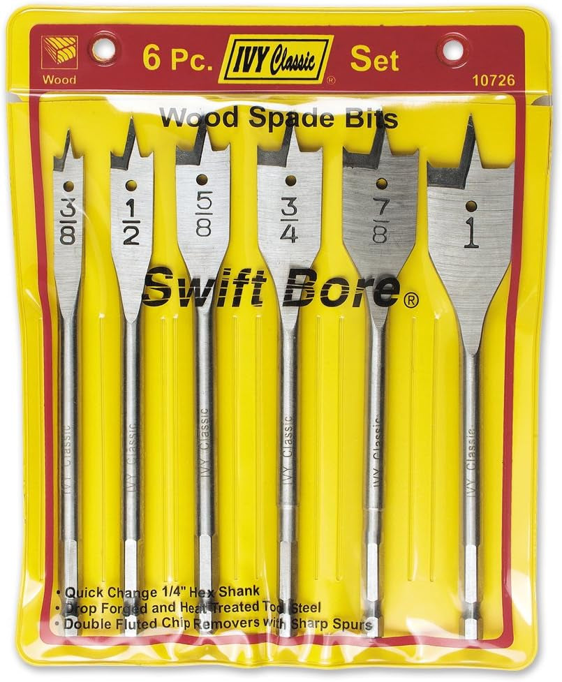 10726 Swift Bore® 6-Piece Wood Spade Bit Set, High-Carbon Steel, Sturdy Vinyl Pouch