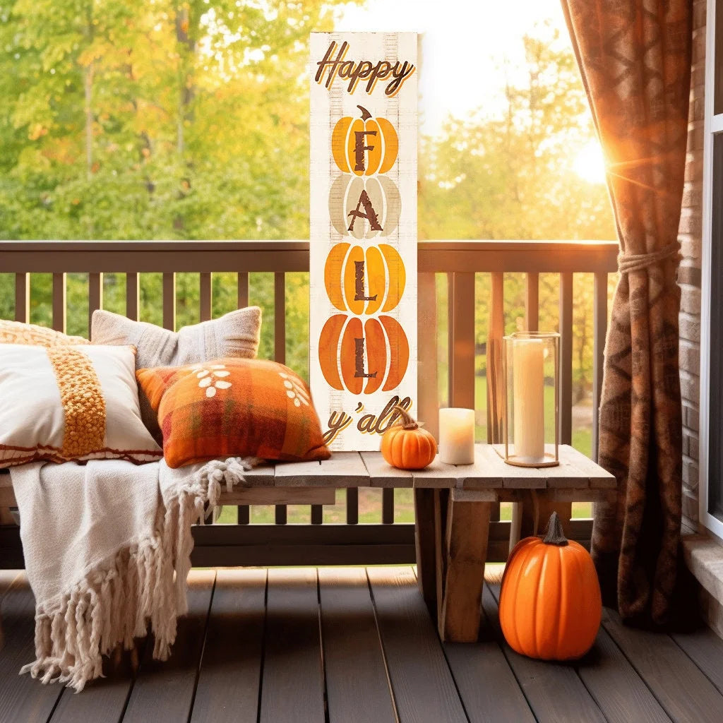 36In "Happy Fall Y'All" Wooden Porch Sign - Seasonal Front Door Decor for Autumn Celebrations