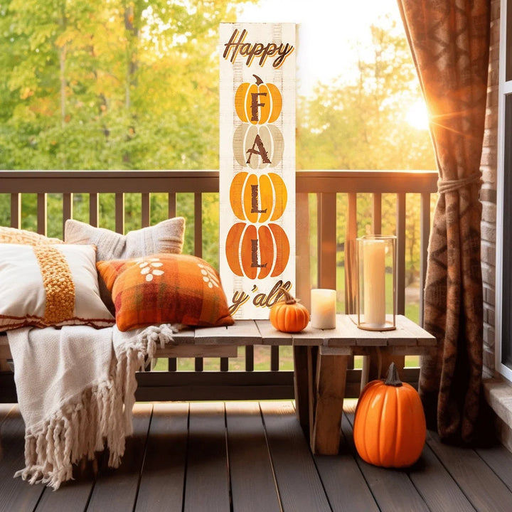 36In "Happy Fall Y'All" Wooden Porch Sign - Seasonal Front Door Decor for Autumn Celebrations