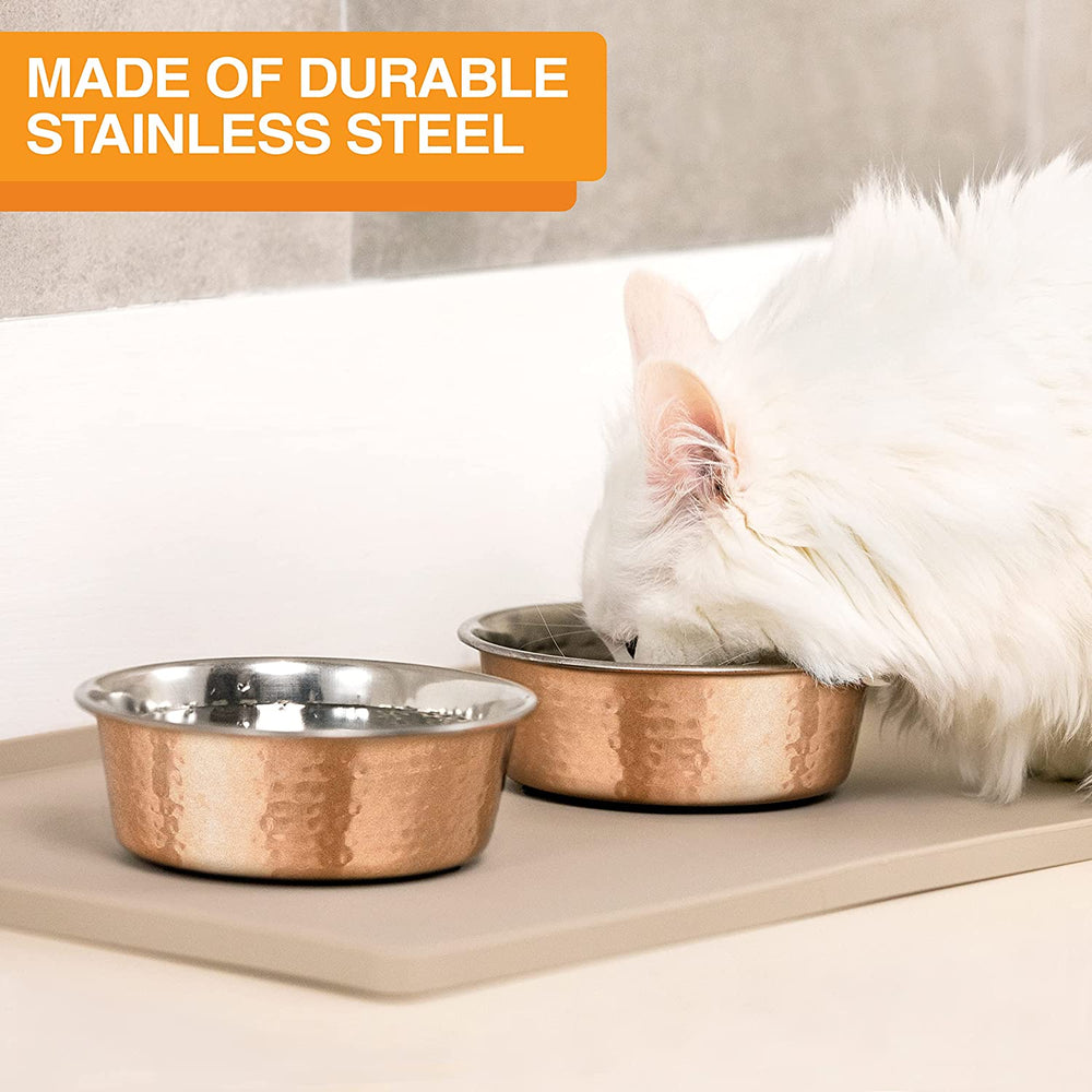 Hammered Decorative Designer Bowls - Luxury Style Premium Dog and Cat Dishes (Medium, Copper)