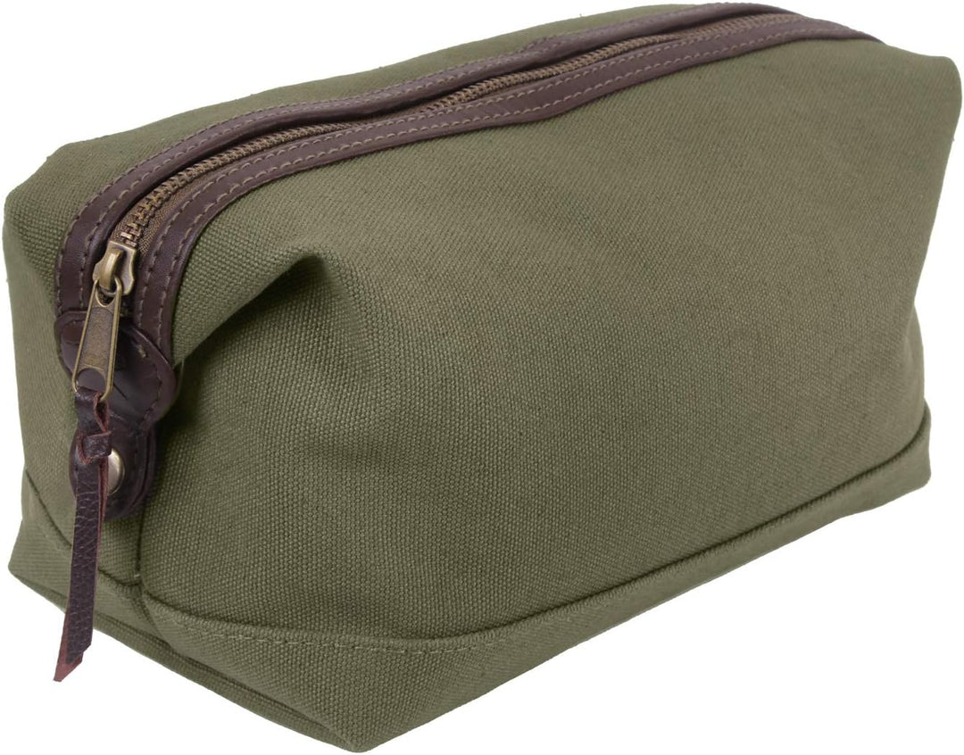 Canvas & Leather Travel Kit, Olive Drab