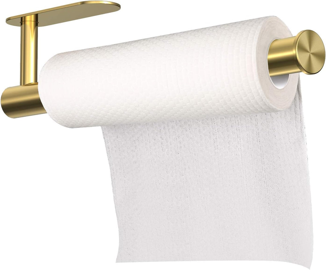 Self Adhesive Paper Towel Holder Gold under Cabinet Mount, No Drilling Paper Tower Rack, Stainless Steel Rust-Proof and Durable, Suitable for Kitchen, Bathroom, 11.8 Inch