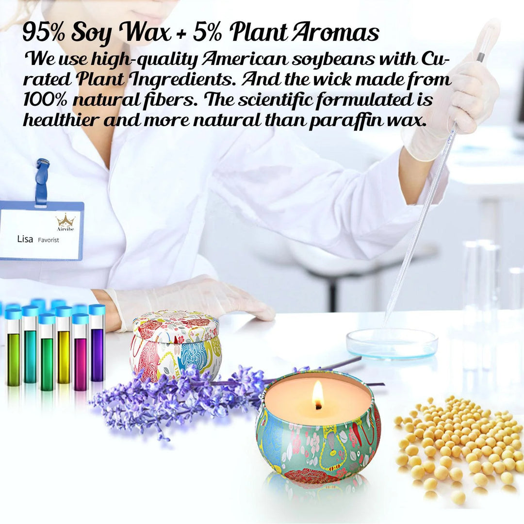 Woliwowa Scented Candles Gift Set, Aromatherapy Candles Gifts for Women,Lavender,Vanilla,Lemon,Jasmine,Natural Soy Wax Portable Travel Tin Candle,4 X 4.4 Oz