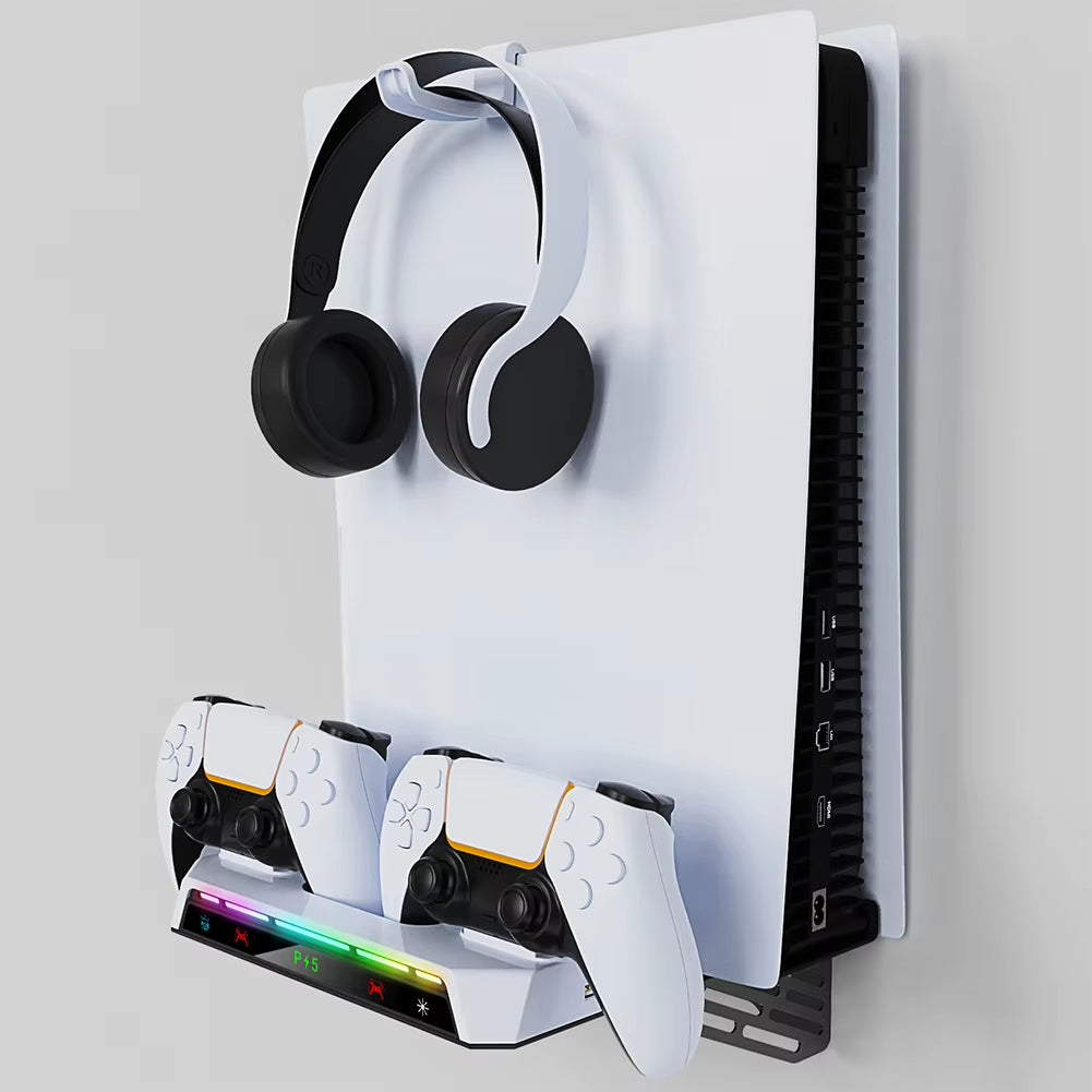 Shelf Floating Mount with Charging Station RGB Light Wall Bracket W/ Headset Holder for PS5 and PS5 Slim Consoles Disc & Digital