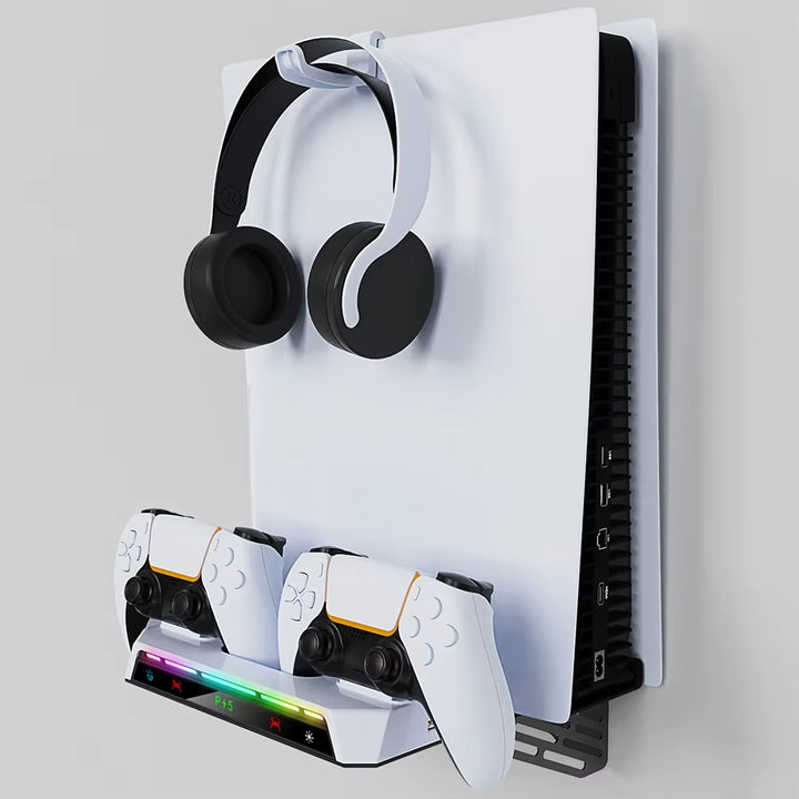 Shelf Floating Mount with Charging Station RGB Light Wall Bracket W/ Headset Holder for PS5 and PS5 Slim Consoles Disc & Digital