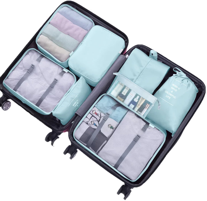 Packing Cubes for Travel, 8Pcs Travel Cubes Set Foldable Suitcase Organizer Lightweight Luggage Storage Bag, Blue