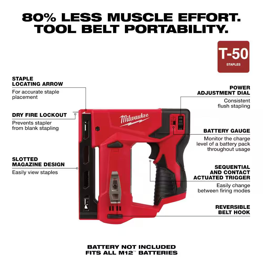 M12 12-Volt Lithium-Ion Cordless 3/8 In. Crown Stapler Kit with 2.0 AH Battery and Charger
