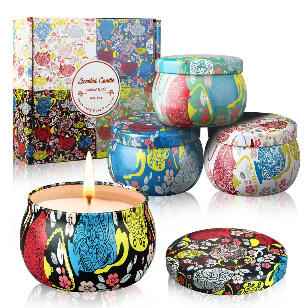 Woliwowa Scented Candles Gift Set, Aromatherapy Candles Gifts for Women,Lavender,Vanilla,Lemon,Jasmine,Natural Soy Wax Portable Travel Tin Candle,4 X 4.4 Oz