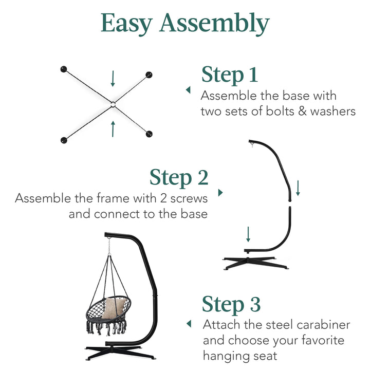 Best Choice Products Metal Hanging Hammock C-Stand for Chair/ Weather-Resistant Finish, Offset Base - Stand Only - Black