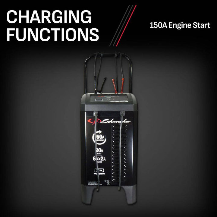 Automotive 12 Volt 150 Amp Fully Automatic Wheeled Battery Charger and Engine Starter with 20 Amp Boost