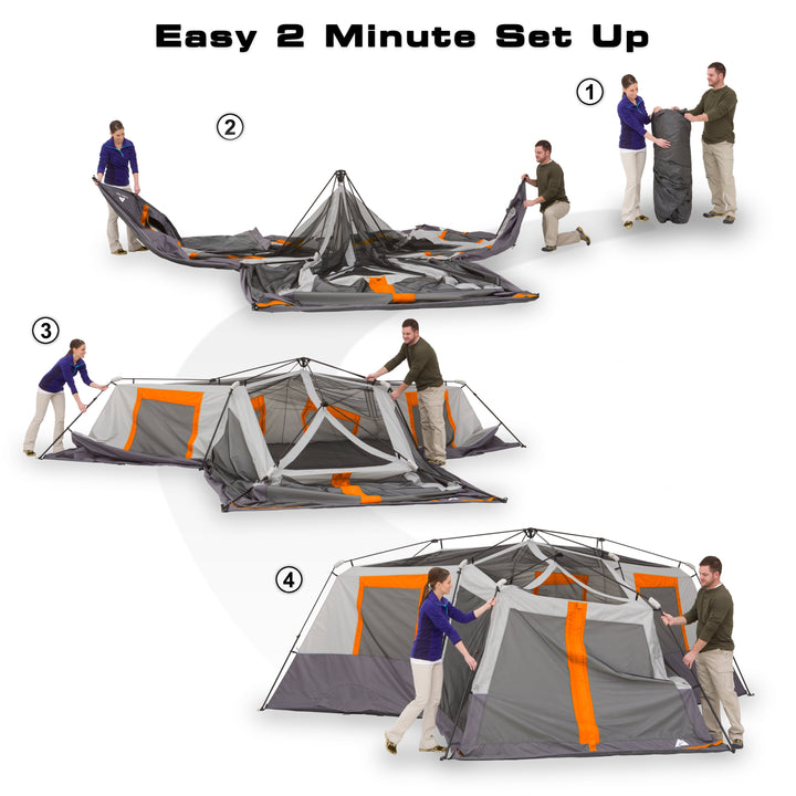 Ozark Trail 20' X 18' 12-Person 3-Room Instant Cabin Tent with Screen Room, 56.5 Lbs