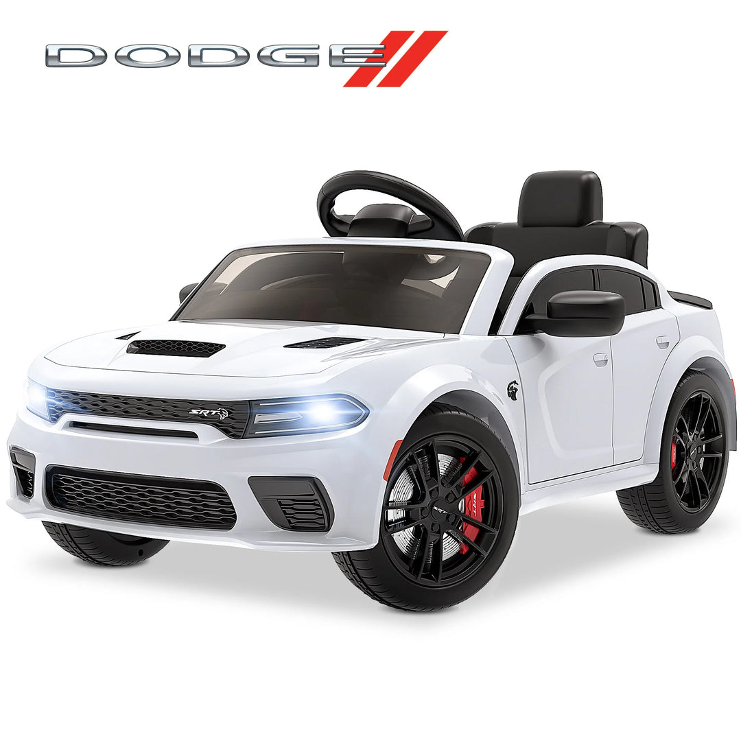 Dodge Electric Ride on Cars for Kids, 12V Licensed Dodge Charger Srt Hellcat Powered Ride on Toys with Parent Remote Control, Electric Car for Boys 3-5 W/Music Player/Led Lights/Safety Belt, Black