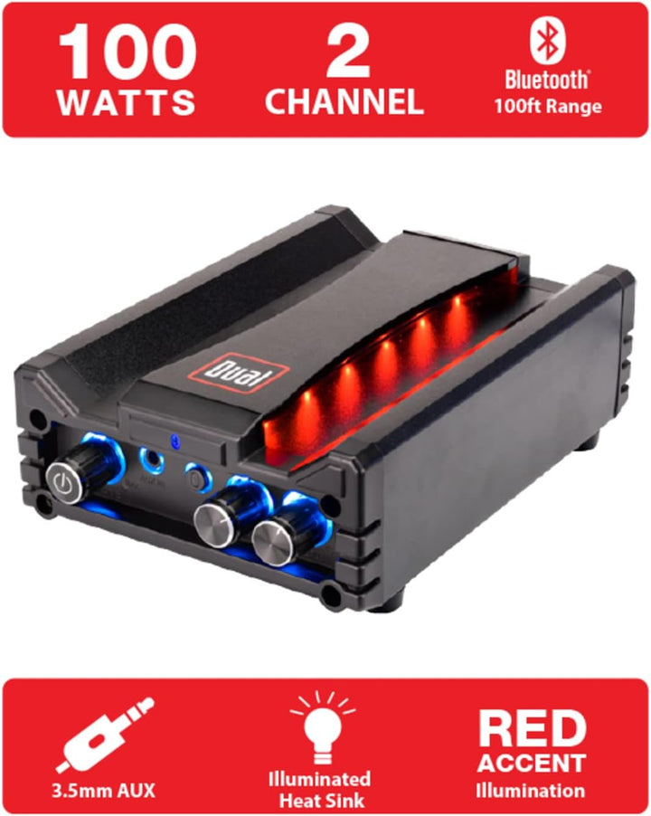 DBTMA100 Black Micro 2 Channel Class-D Amplifier | 3.5 Mm AUX Input | Stereo RCA Outputs | 100 Watts Peak Power | up to 100Ft of Wireless Bluetooth Range