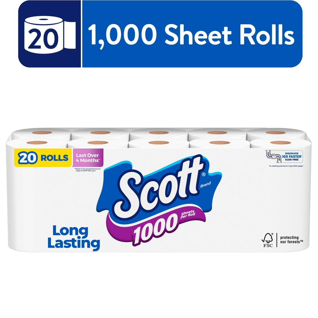 Scott 1000 Toilet Paper, 20 Rolls, 1,000 Sheets per Roll