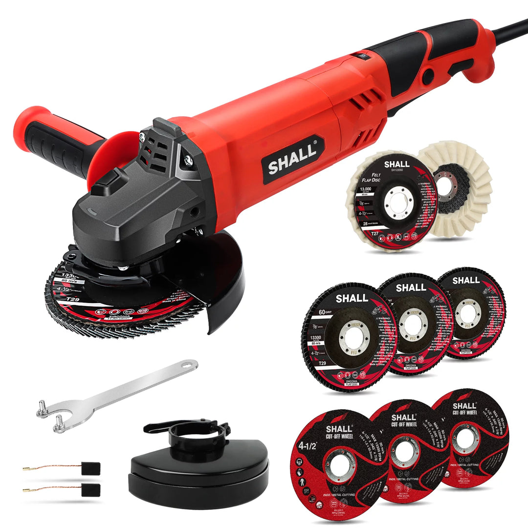 Angle Grinder Tool 7.5Amp 4-1/2 Inch, 6-Variable-Speed Grinders Power Tools, Electric Metal Grinder 12000 RPM W/ 2 Safety Guards, Cutting Wheels, Flap Discs, Non-Slip Handle for Metal/Wood