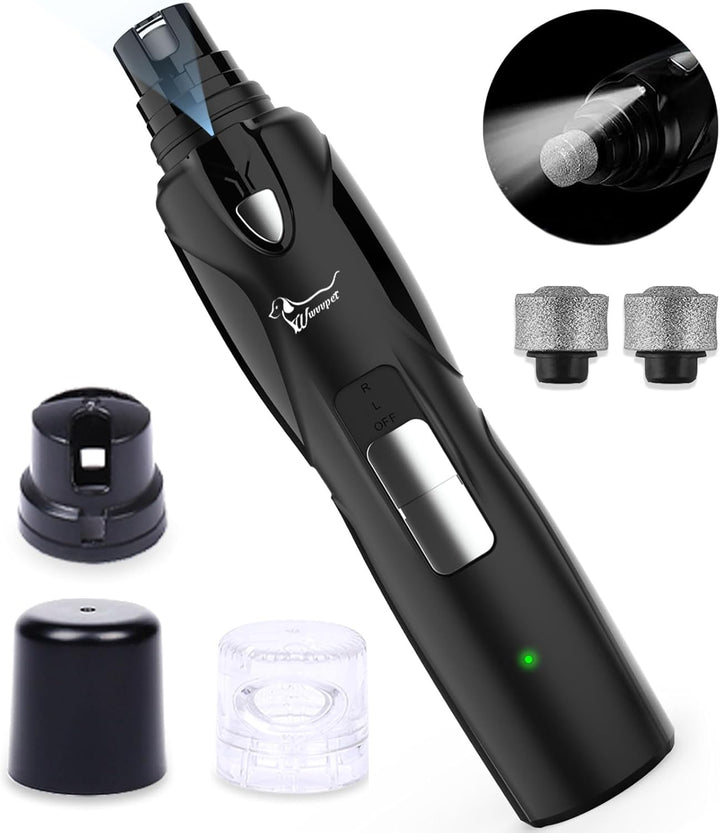 Pet Nail Grinder with LED Light & 2 Grinding Heads, 2-Speed Low Noise & More Powerful Dog Nail Grinder, Pet Nail Trimmer File, Painless Paw Claw Care, Quiet Toenail Grooming Tool for L/M/S Dogs/Cats