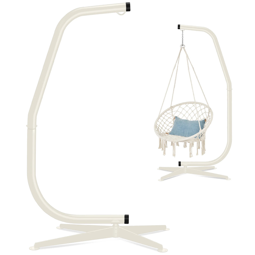 Best Choice Products Metal Hanging Hammock C-Stand for Chair/ Weather-Resistant Finish, Offset Base - Stand Only - Black