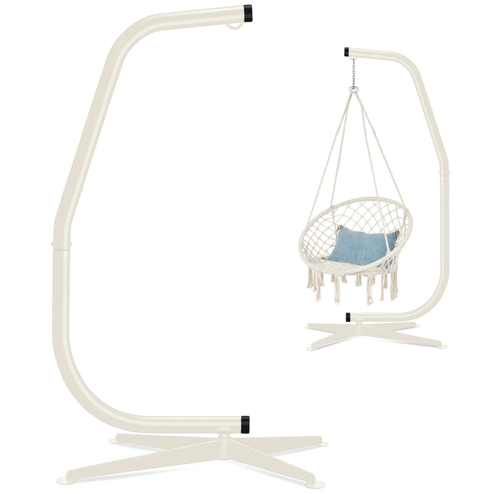 Best Choice Products Metal Hanging Hammock C-Stand for Chair/ Weather-Resistant Finish, Offset Base - Stand Only - Black