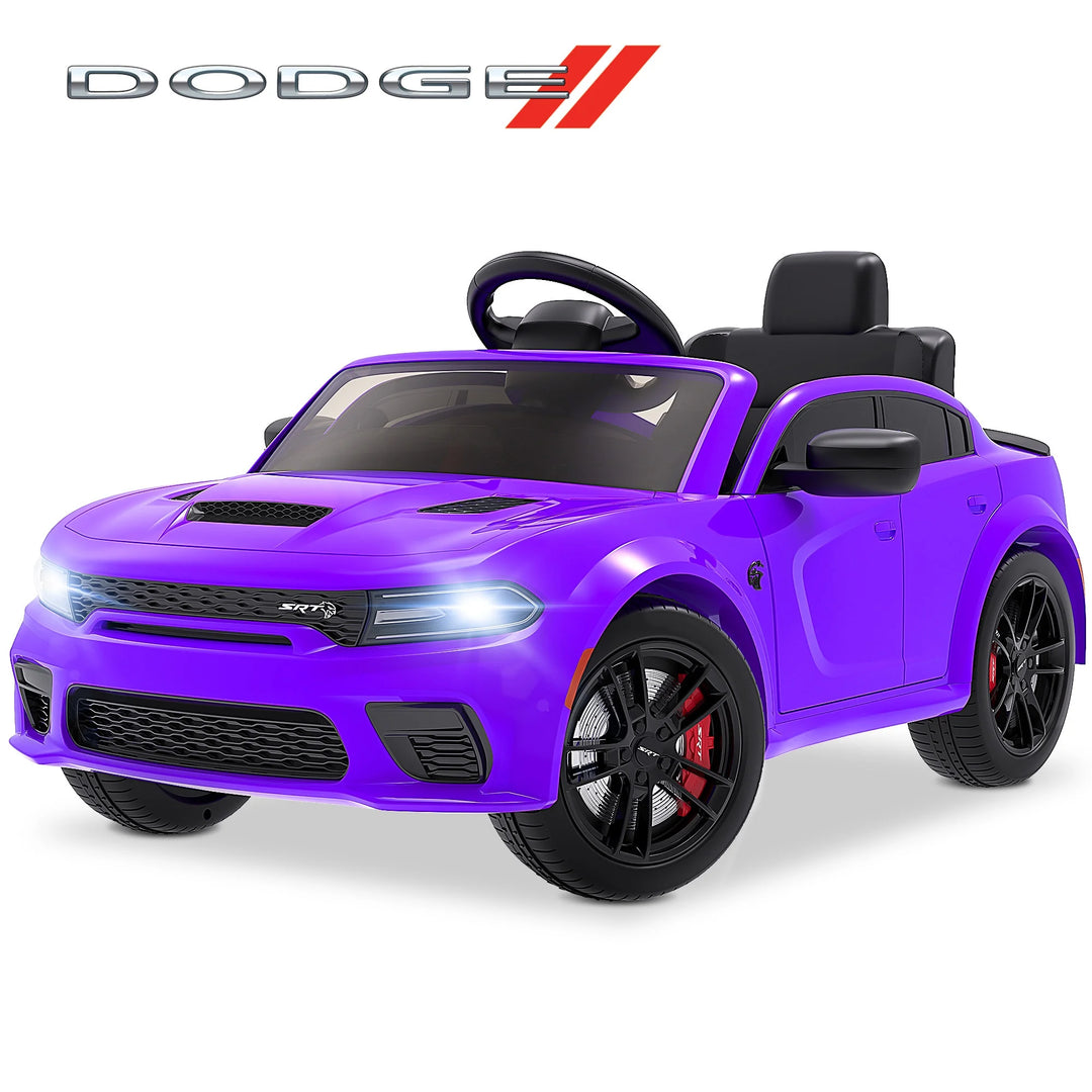 Dodge Electric Ride on Cars for Kids, 12V Licensed Dodge Charger Srt Hellcat Powered Ride on Toys with Parent Remote Control, Electric Car for Boys 3-5 W/Music Player/Led Lights/Safety Belt, Black