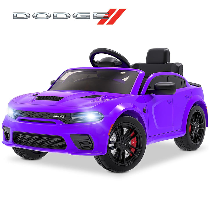 Dodge Electric Ride on Cars for Kids, 12V Licensed Dodge Charger Srt Hellcat Powered Ride on Toys with Parent Remote Control, Electric Car for Boys 3-5 W/Music Player/Led Lights/Safety Belt, Black