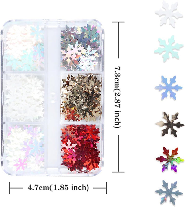 Christmas Nail Art Glitters Snowflake Nail Sequins Flakes Set of 6 Grids, 3D Holographic Snowflake Nail Art Decor Accessories Glitter Snowflake Nail Decals Winter Snowflake Glitters for Women Manicure