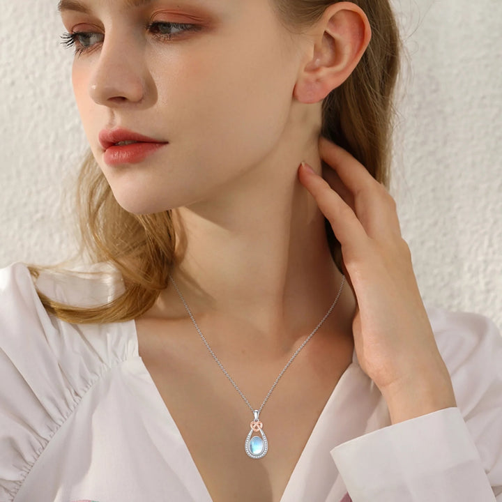 AOVEAO Moonstone Necklace 925 Sterling Silver Teardrop Pendant Necklaces for Women Mom Daughter Niece Wife Birthday Jewelry Gifts