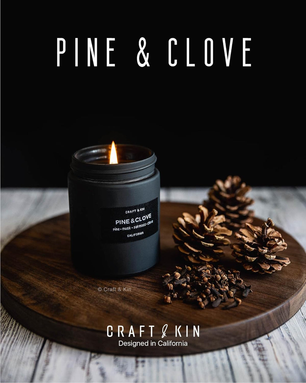 Pine and Clove Candle | Scented Candle for Home | Soy Candles | Masculine Candle | Black Candles | Aromatherapy Candle | Long Lasting Fragrance with 45 Hour Burn Time - 7.6Oz