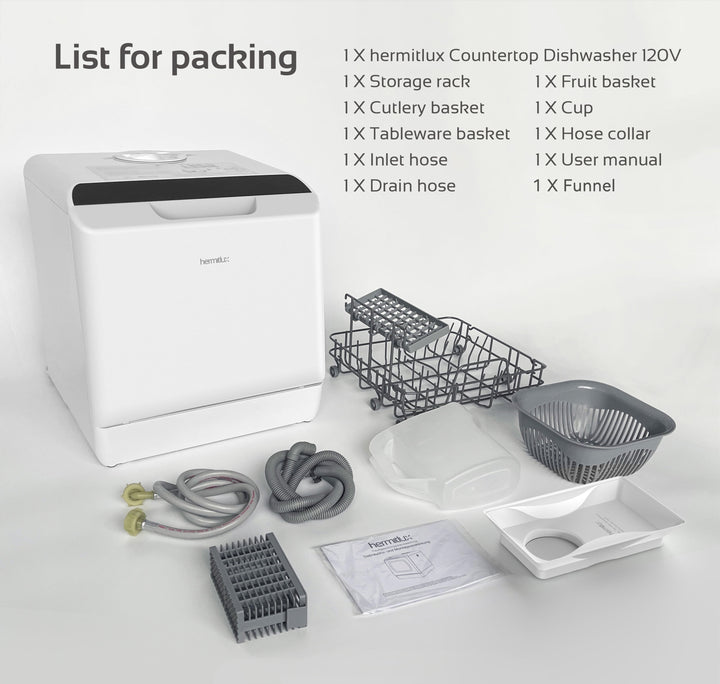 Portable Dishwasher Countertop, 5 Washing Programs Mini Dishwasher with 5-Liter Water Tank, HMX-DW04