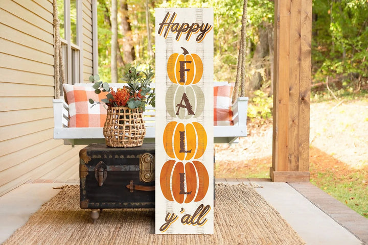 36In "Happy Fall Y'All" Wooden Porch Sign - Seasonal Front Door Decor for Autumn Celebrations