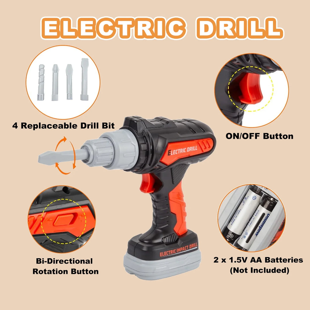 Payusd Kids Tool Set Kids Toys 32PCS Pretend Play Toddler Tool Toys with Electronic Toy Drill Set Construction Kits Toys Christmas Gift for Kids Ages 3-8 Years Old