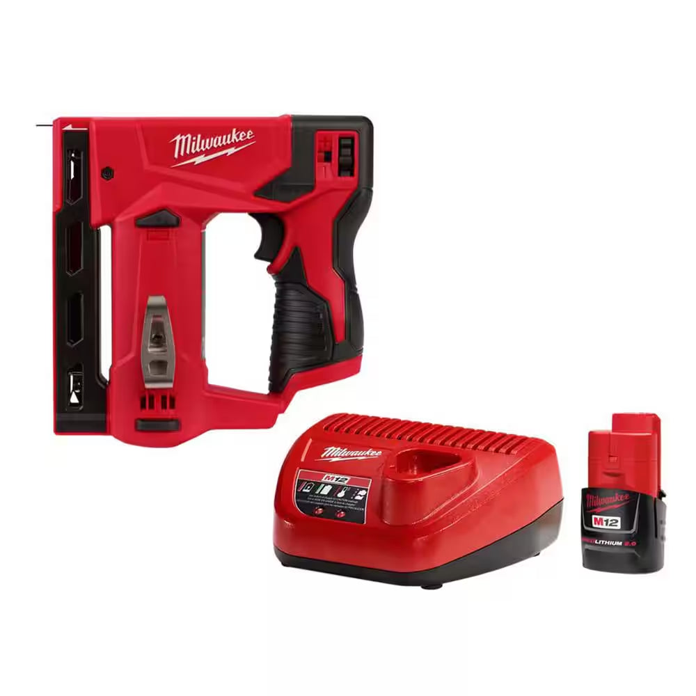 M12 12-Volt Lithium-Ion Cordless 3/8 In. Crown Stapler Kit with 2.0 AH Battery and Charger