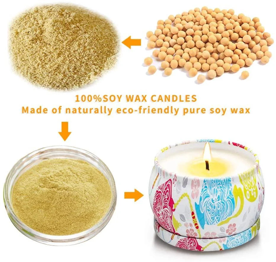 Woliwowa Scented Candles Gift Set, Aromatherapy Candles Gifts for Women,Lavender,Vanilla,Lemon,Jasmine,Natural Soy Wax Portable Travel Tin Candle,4 X 4.4 Oz