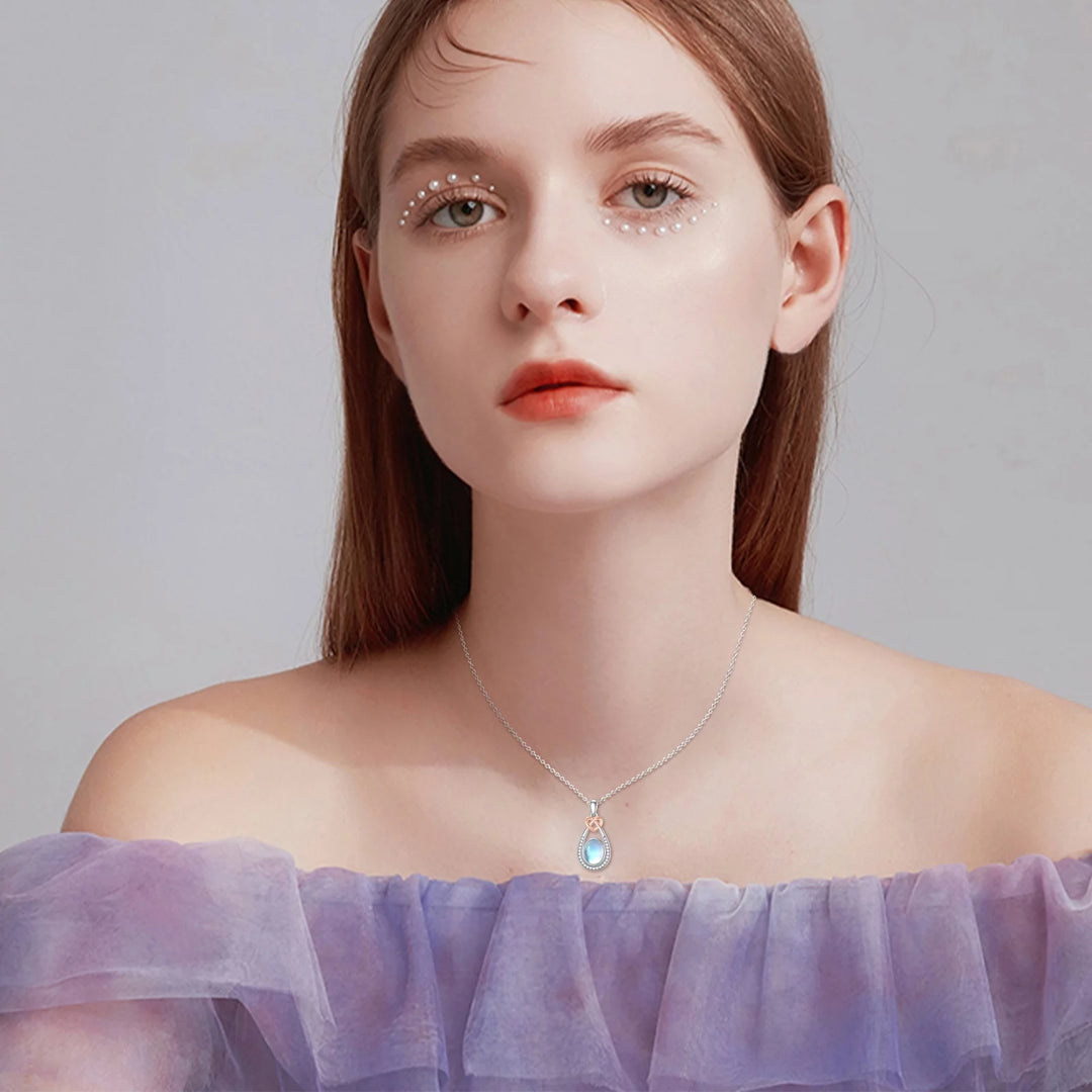 AOVEAO Moonstone Necklace 925 Sterling Silver Teardrop Pendant Necklaces for Women Mom Daughter Niece Wife Birthday Jewelry Gifts