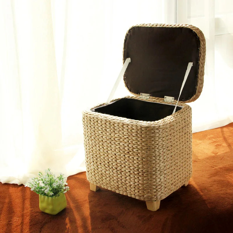 Multi-Function Rattan Wicker Storage Stool Ottoman