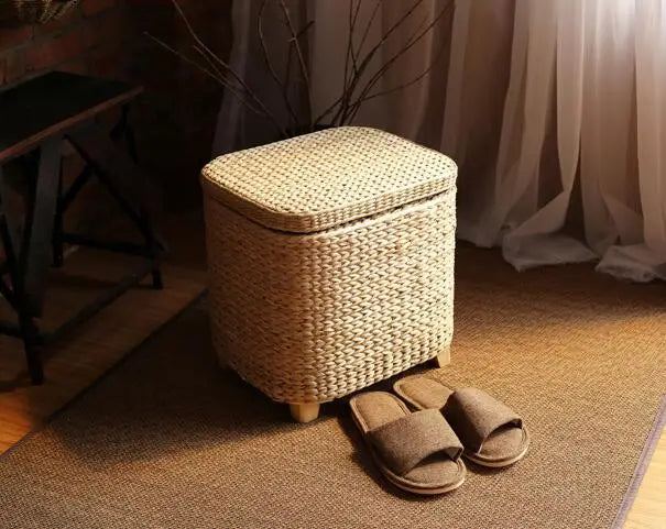 Multi-Function Rattan Wicker Storage Stool Ottoman