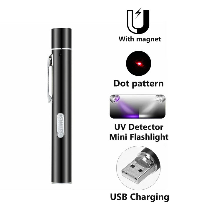 Laser Pointer USB Rechargeable Pen 3 in 1 Cat Dog Pet Toy Red UV Flashlight LED 4mW Laser Pointer Funny Cat Pen Pet Supplies